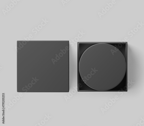 Black Rectangular Box, Dark Candle Box with wax candle in packaging, 3d Rendered isolated on light background