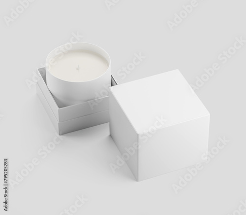 White Rectangular Box, Light Candle Box with wax candle in packaging, 3d Rendered isolated on light background