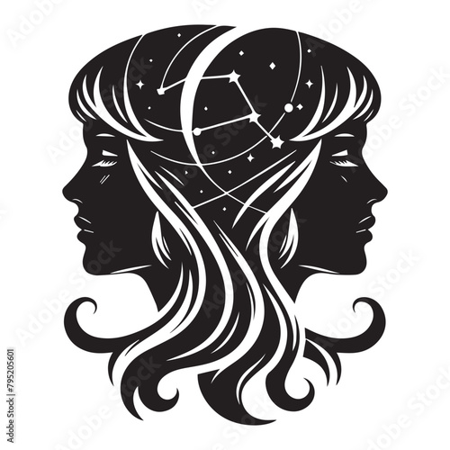 Gemini Zodiac Sign astrological constellation twins in black and white