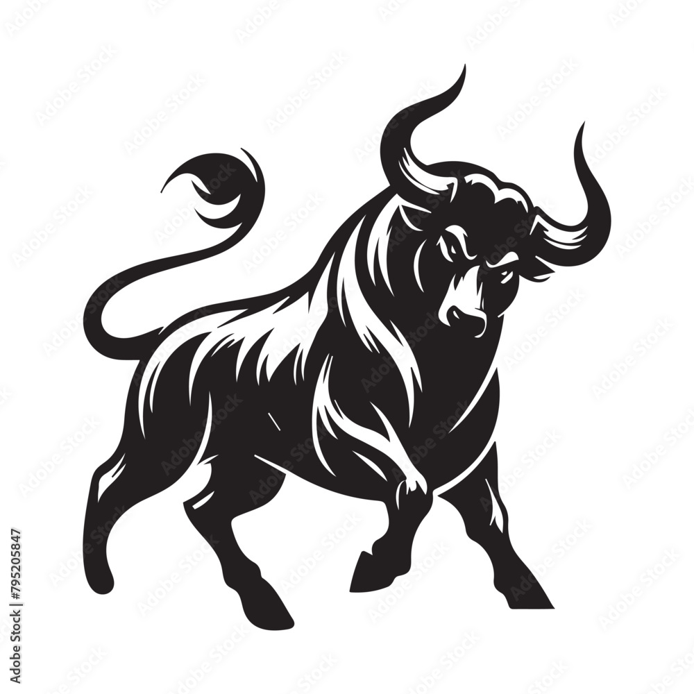 Fototapeta premium Angry bull mascot ready to attack In Black and white