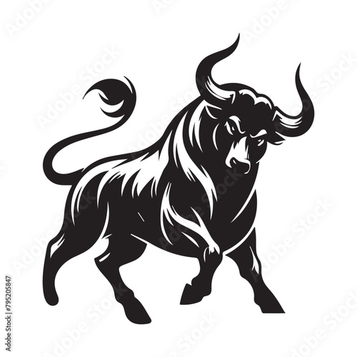 Angry bull mascot ready to attack In Black and white © Shineoxstock