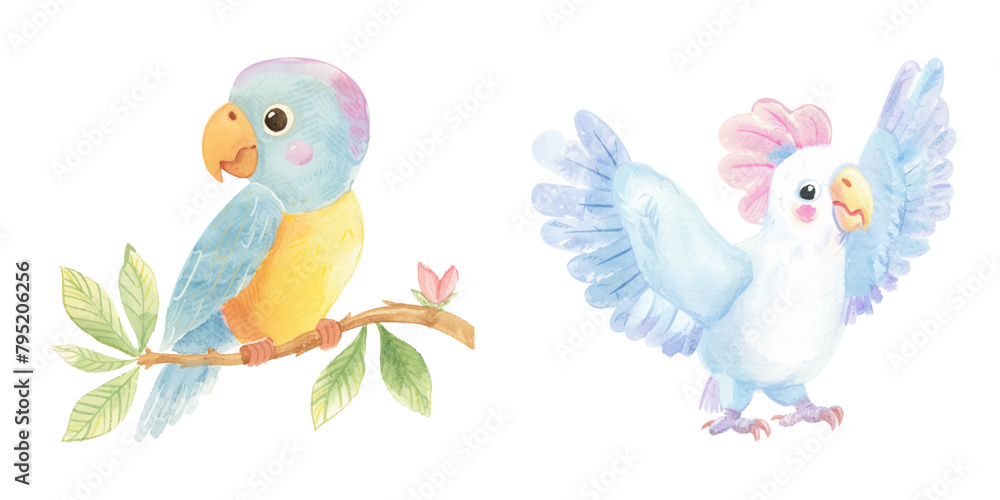 cute parrot watercolor vector illustration