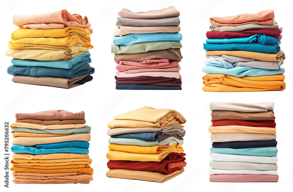A pile of clothes with a variety of colors and patterns Set of png elements.