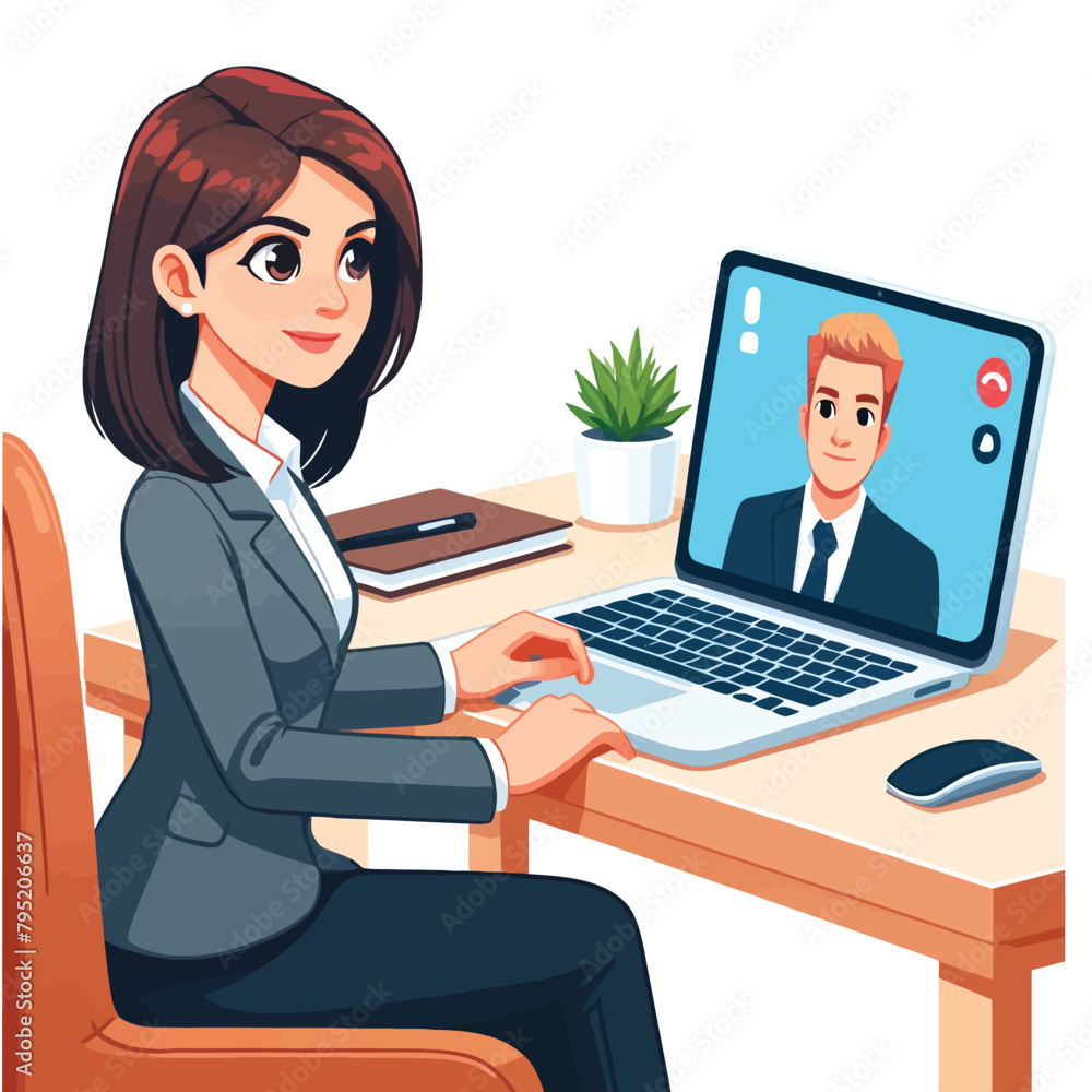 illustration of a business woman in an online business meeting illustration of a business woman in an online business meeting