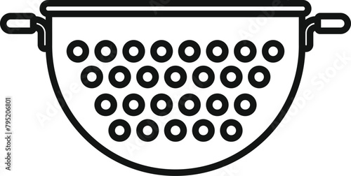 Drainer tool object icon outline vector. Colander for cooking. Small circle kit