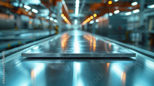 Empty conveyor belt in a factory photo