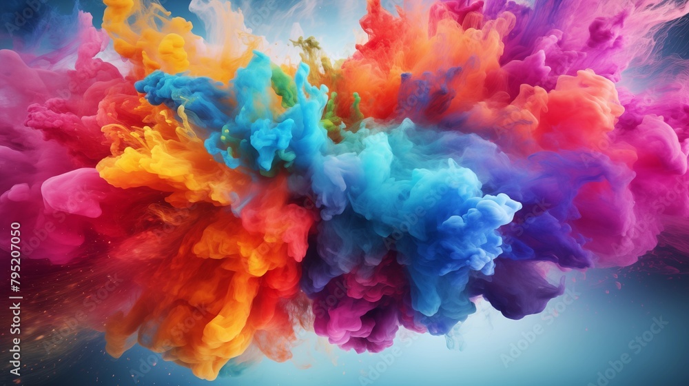 Explosion of colors out of an artist in concept of creative and art inspiration. Element of blending mixed watercolor technique.