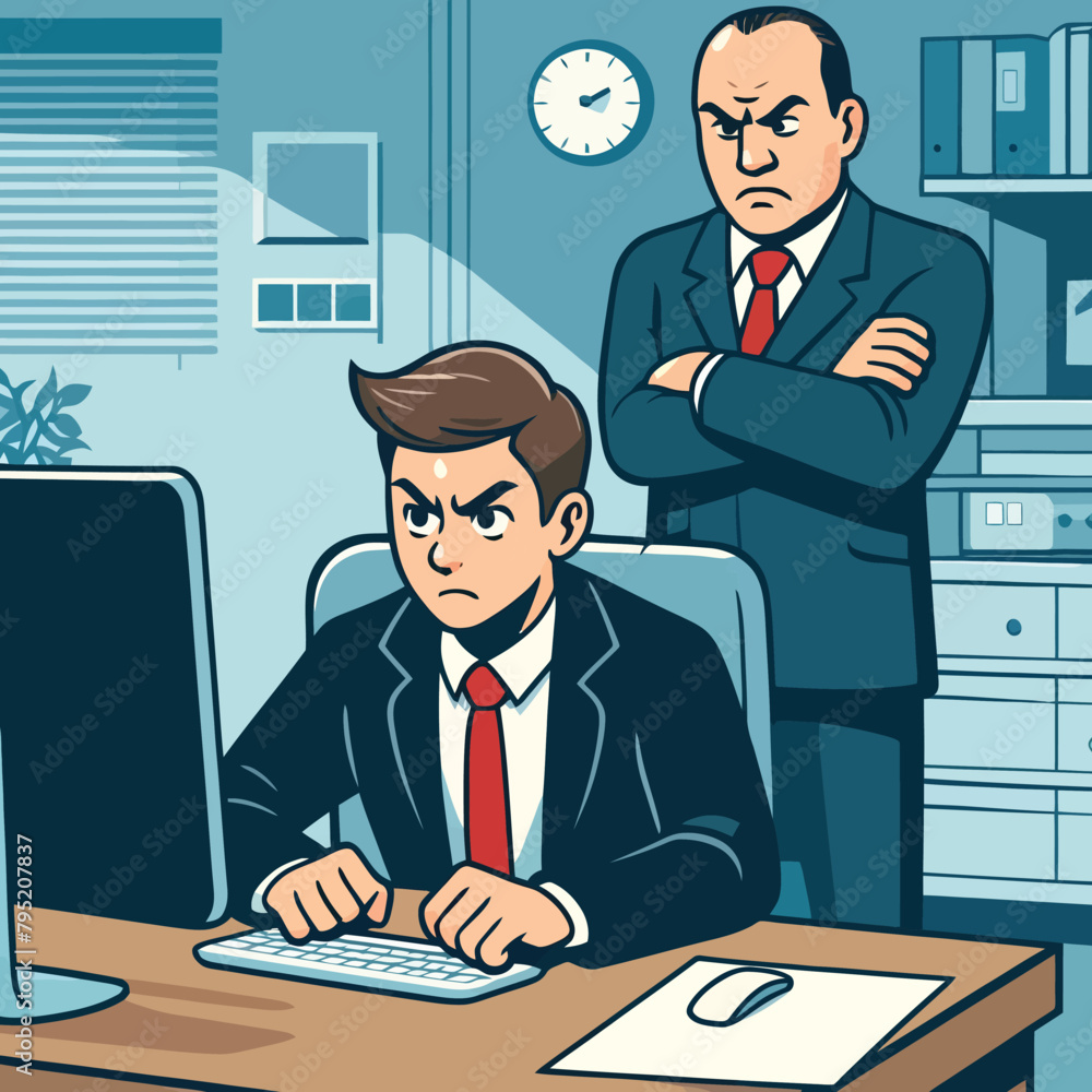 illustration of an employee who is upset with the boss illustration of an employee who is upset with the boss