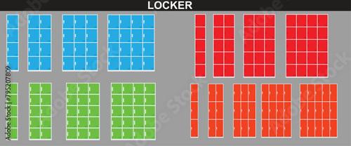 Vector illustration of lockers of various colors and sizes