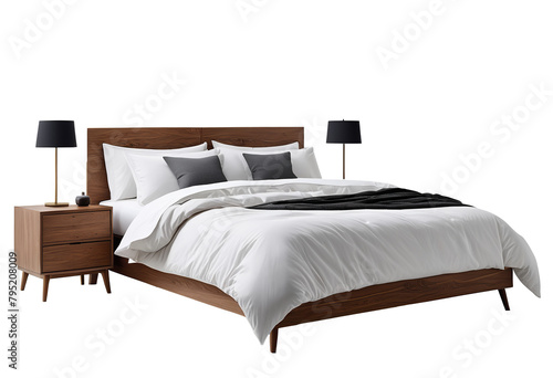 Top Quality Image of Comfortable Bedding Furniture isolated on transparent background PNG file 