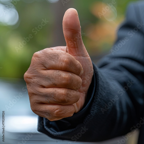 A man is giving a thumbs up gesture