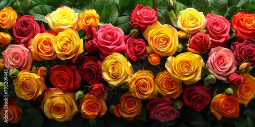 close up red yellow pink roses background  colorful roses