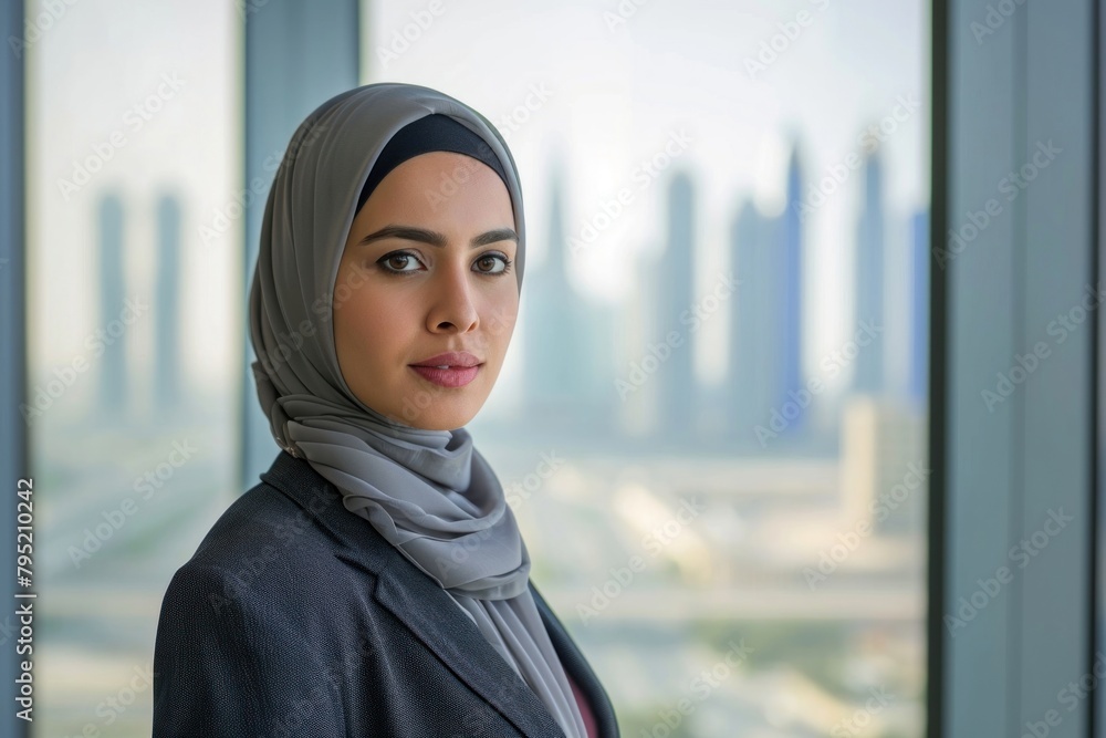 Business photo of saudi middle age woman architecture skyscraper headscarf. Business photo of saudi middle age woman architecture skyscraper headscarf.
