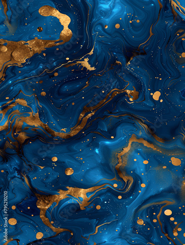 A blue and gold painting with a lot of gold spots