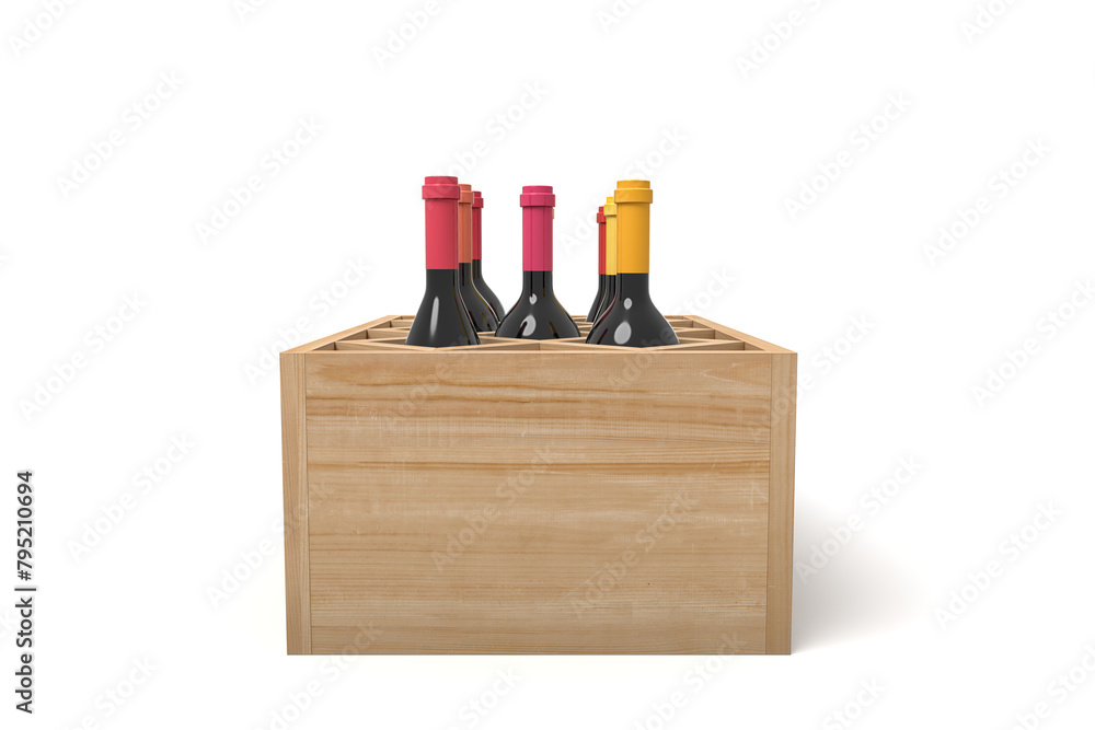 Obraz premium Wooden crate with six bottles of wine