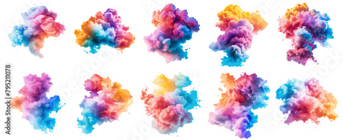 A series of colorful clouds with a variety of hues Set of png elements.