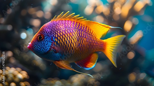 Captivating Iridescence of Tropical Reef Fish Showcasing Dazzling Colors and Intricate Scales in the Underwater World