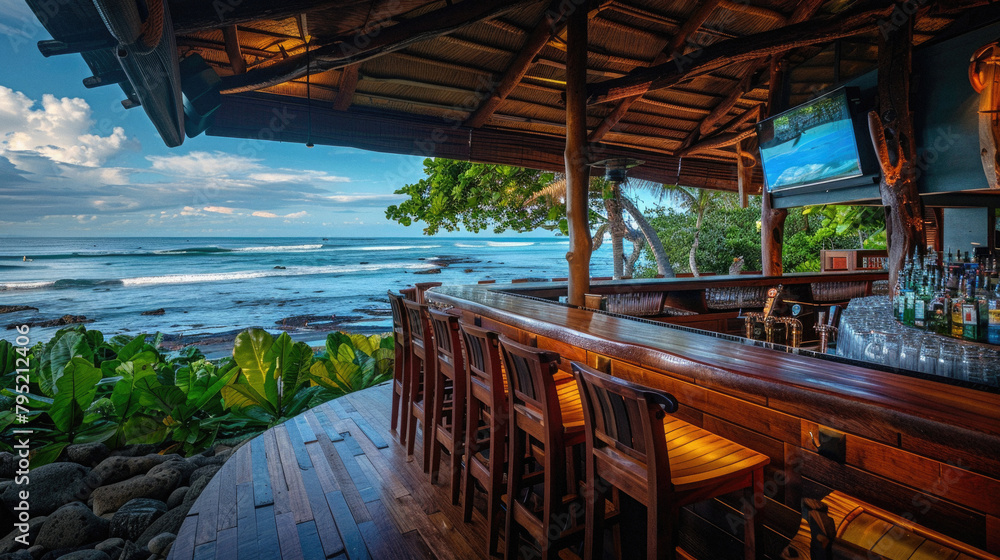 A beach bar with a view of the ocean