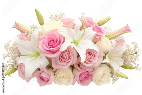 Elegant flower shop  sophisticated designs with roses and lilies  vivid colors captured in high detail  isolated on white background