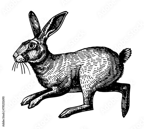 hare engraving black and white outline