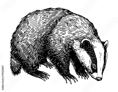 honey badger engraving black and white outline
