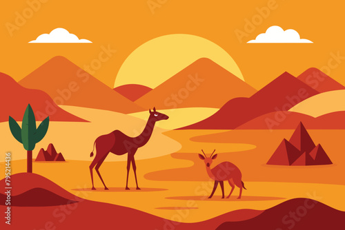 Background Wild Life Beautiful Nature Desert Camel vector design