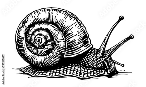 snail engraving black and white outline