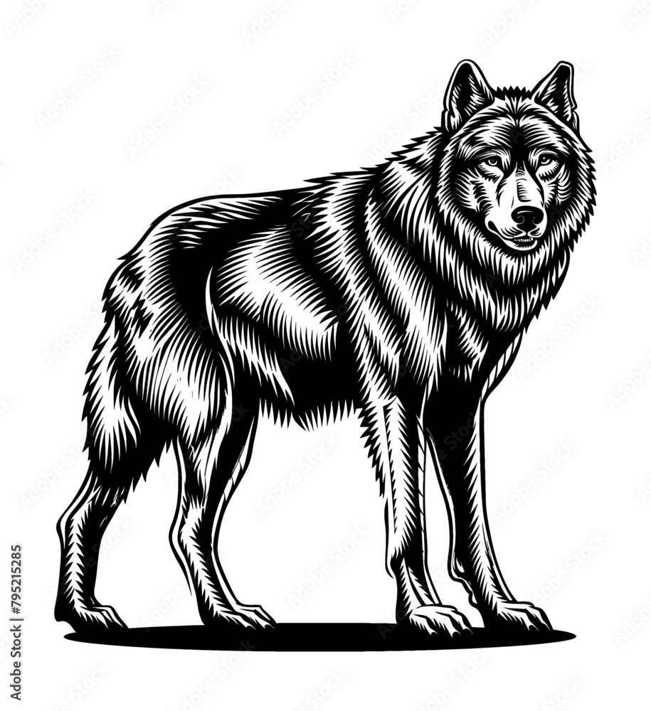 Fototapeta premium wolf,engraving black and white outline