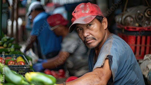 Low-wage workers face challenges of poverty despite working. Lonely poor man in a crowded city. Poverty, sadness, cityscape, man with a package, benefits. Generative by AI