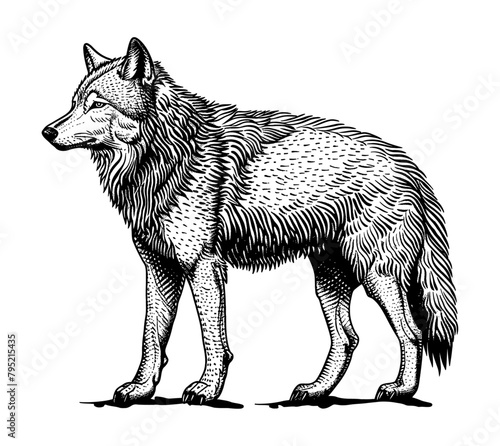 wolf,engraving black and white outline