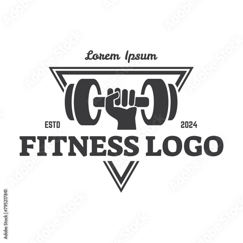 Gym fitness barbell logo icon vector illustration.
