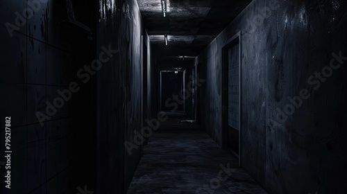 Stealth mission in a high-security facility under the cover. Special operation, long empty corridor, weapons, military, mercenaries. Modern warfare concept. Generative by AI