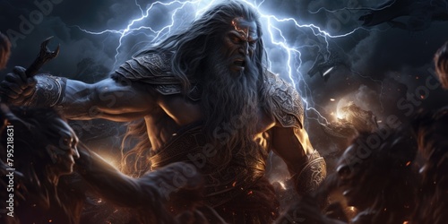 With his iconic thunderbolt, Zeus, the revered ancient Greek god, symbolizes power and dominion over the heavens. photo