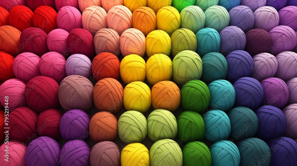 illustration of rows of colorful wool yarn balls line up, presenting a rainbow of options for crafting enthusiasts at a local market. illustration of rows of colorful wool yarn balls line up, presenting a rainbow of options for crafting enthusiasts at a local market.