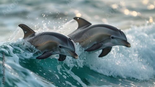 Joyous Dolphins Frolicking in the Vibrant Ocean Waves with Graceful Acrobatics and Exuberant Splashing © kiatipol