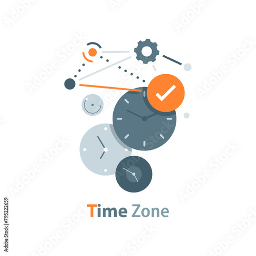 time zones different cities. Black and white watch on a menthol background