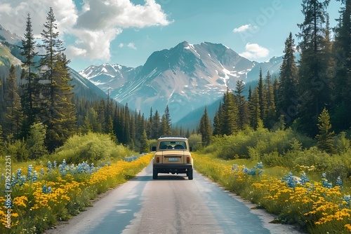 Scenic Mountain Road Trip Through Lush Wildflowers and Pine Forests