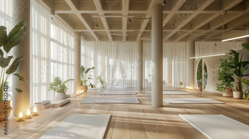 A large room with a lot of plants and a lot of white curtains