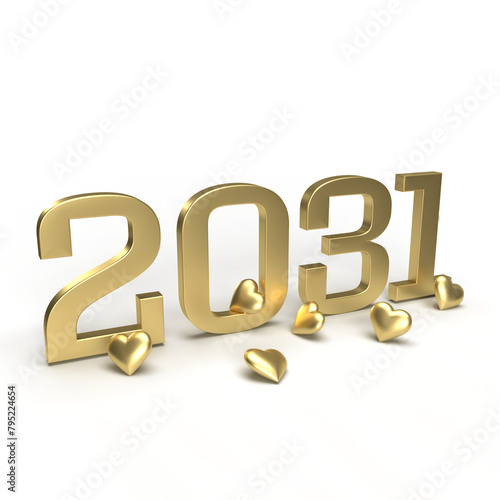 Gold new year 2031 with hearts around it.