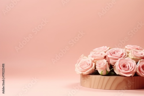 Soft pink roses arranged neatly in a wooden container, offering a gentle and calming presentation. Elegant Pink Roses on Wooden Container