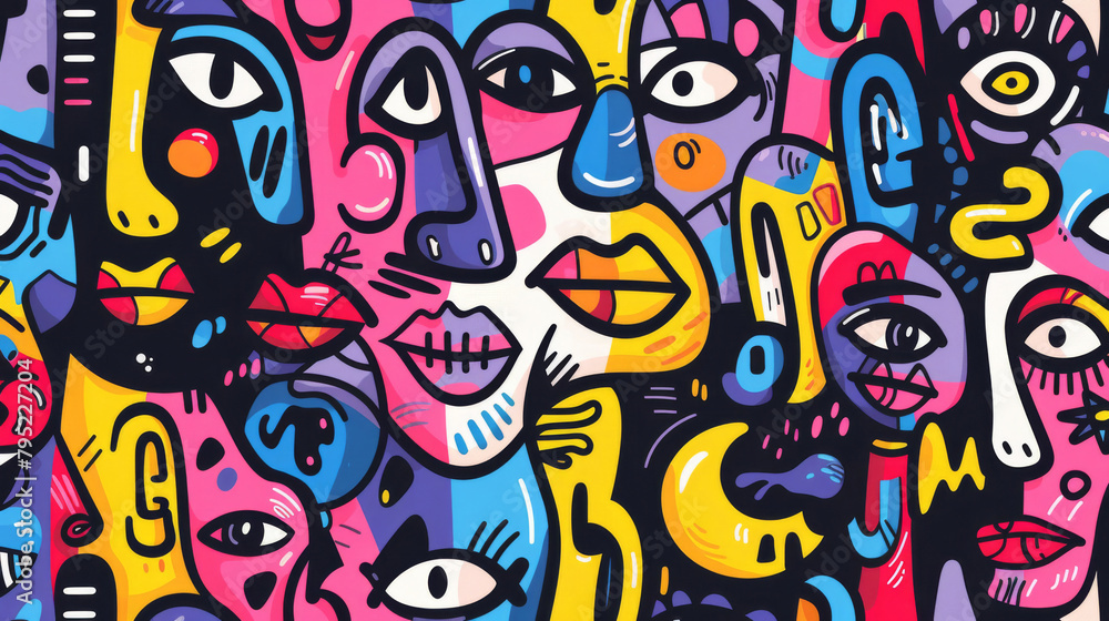 Obraz premium Unconventional Facial Portraits. Creative Abstract Faces in Contemporary Art