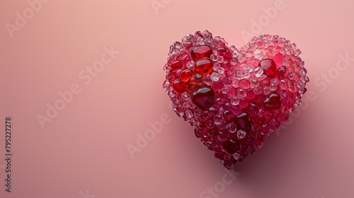 A pink heart made of tiny crystals on a pink background. photo