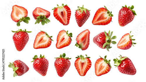 set of strawberries isolated on white or transparent