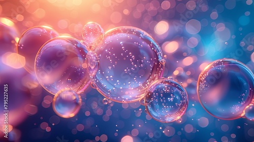 Pink and blue bubbles with a blurred background of the same colors. photo