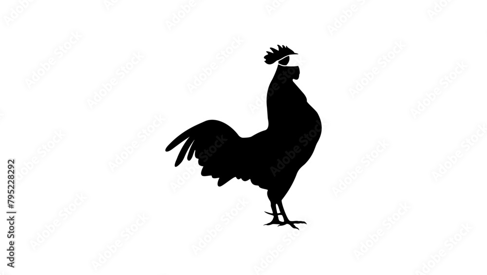 Fototapeta premium Bird flu emblem, rooster in Medical mask,black isolated silhouette
