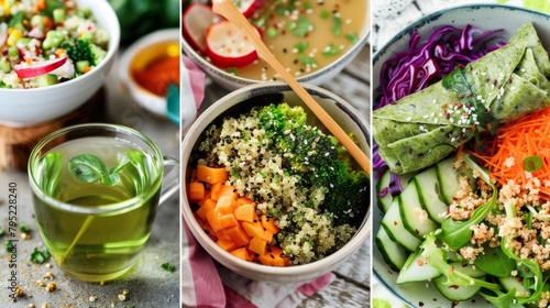 Three images of healthy food.