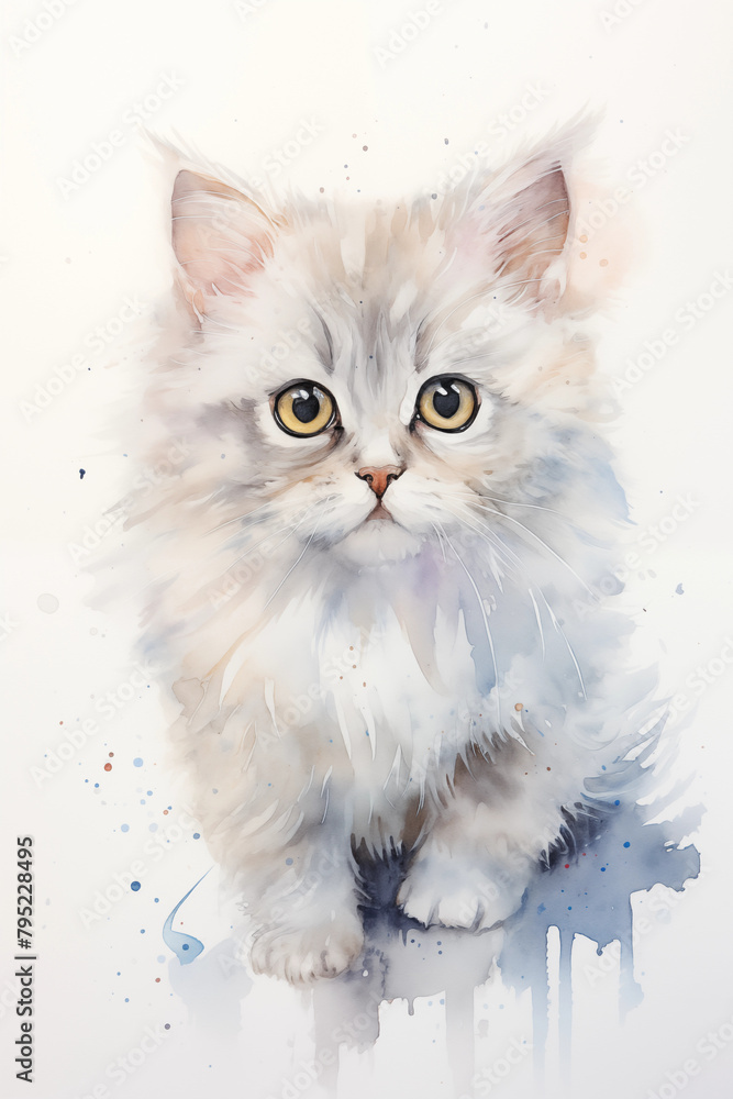 cute cat portrait watercolor