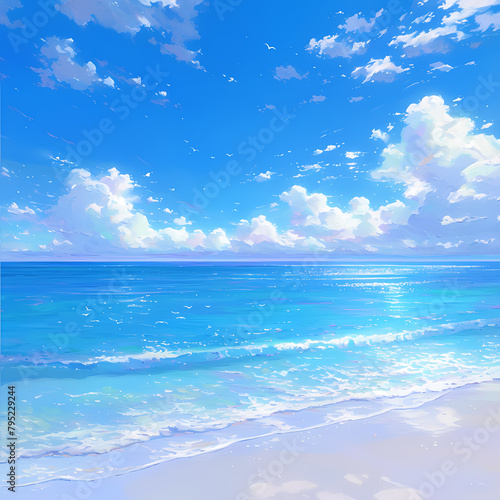 Bright and Beautiful: A Stunning Blue Sea Under the Sky's Brilliant Canvas for Stock Image Success.