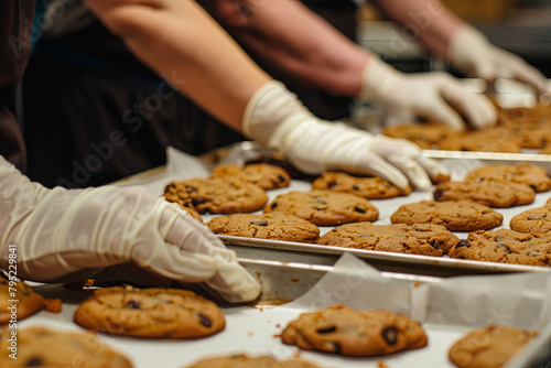 Participants express joy as they arrange the cookies on baking sheets before placing them in the oven, eagerly anticipating the results