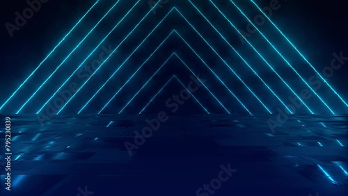 Abstract animated colorful background with bright neon rays and glowing lines. Abstract technical futuristic background. 3D rendering. 4K animation